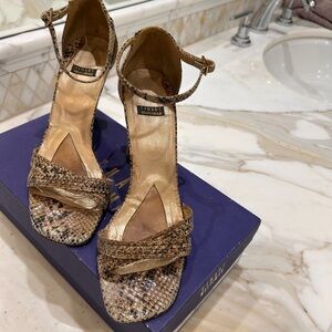 Stuart Weitzman Gold and Brown Snakeskin Heels